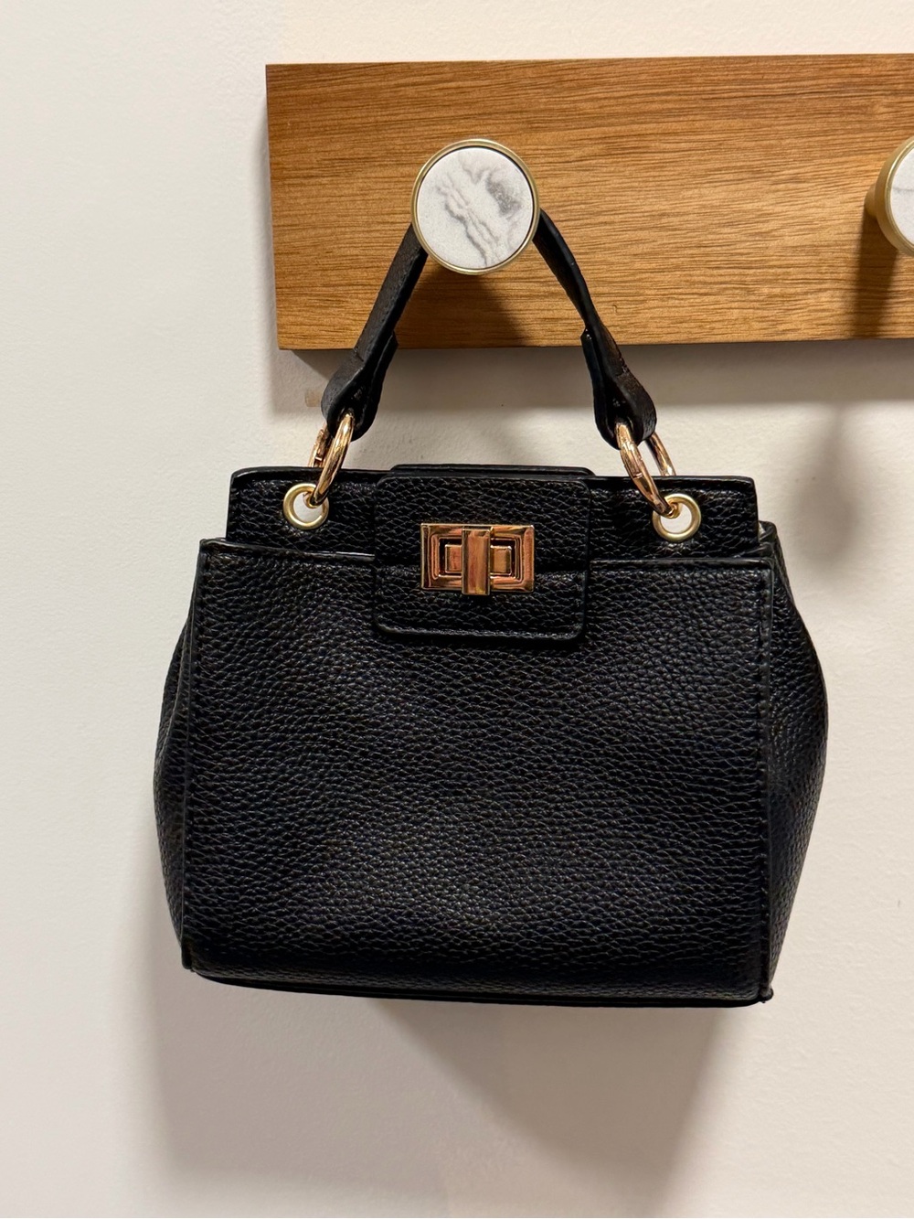 Black Pebbled Leather Top-Handle Crossbody Mini Bag - Picture 2 of 10